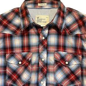 American Eagle Long Sleeve Pearl Snap Shirt Size Large Vintage Fit Plaid